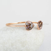Pink Opal Copper Gemstone Bracelet - Rose Gold Cuff Bangle - 925 Sterling Silver - 11mm Heart Shape Bangle - Handmade Jewelry - Wedding Gift